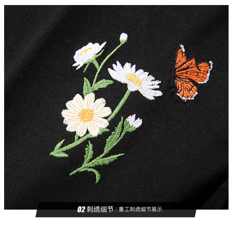 2025新款国潮短袖t恤 蝴蝶光变刺绣中国风圆领纯棉宽松重磅半袖详情12