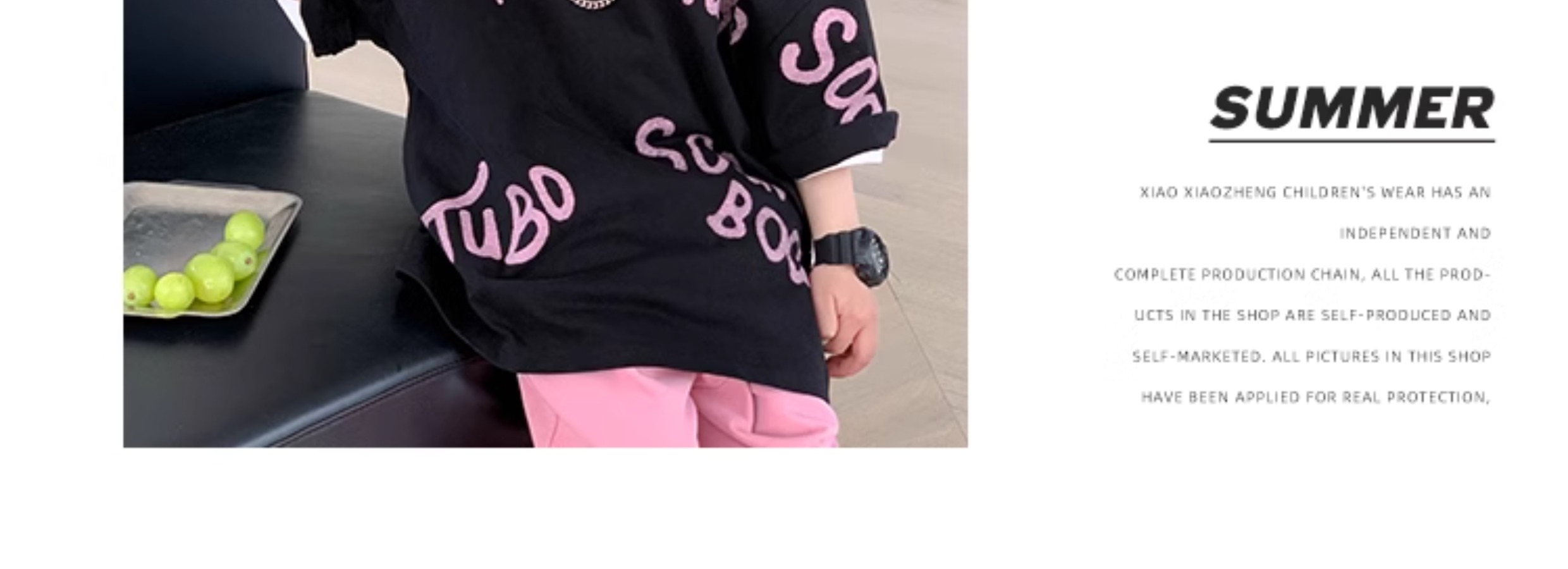 小小郑童装儿童夏装中大童痞帅棉粉黑字母男童短袖t恤2024新款详情22