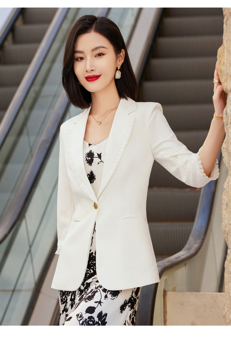休闲小西装外套女2023春夏款木耳边韩版时尚修身薄款女士西服上衣详情1