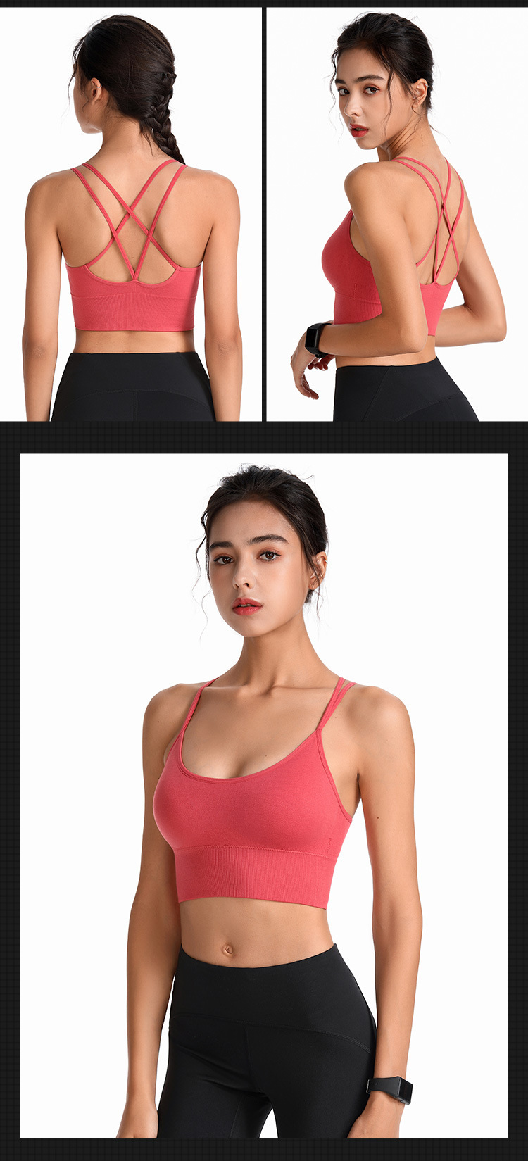 Thin-band cross-shaped yoga sports bra, quick-drying shock-absorbing running fitness sports underwear, European and American large-sized bra pic 11