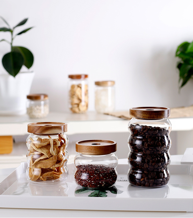 Vaso de almacenamiento creativo multigrano martillos acacia madera tapas latas herméticas latas de almacenamiento de granos de café botellas de almacenamiento pic 11