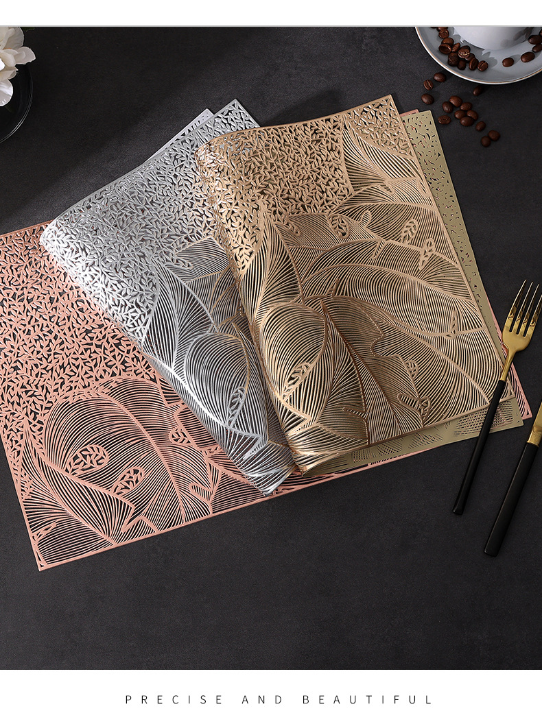 镂空烫金pvc餐垫隔热桌垫亚马逊temu希音代发海草方形跨境西餐垫详情11