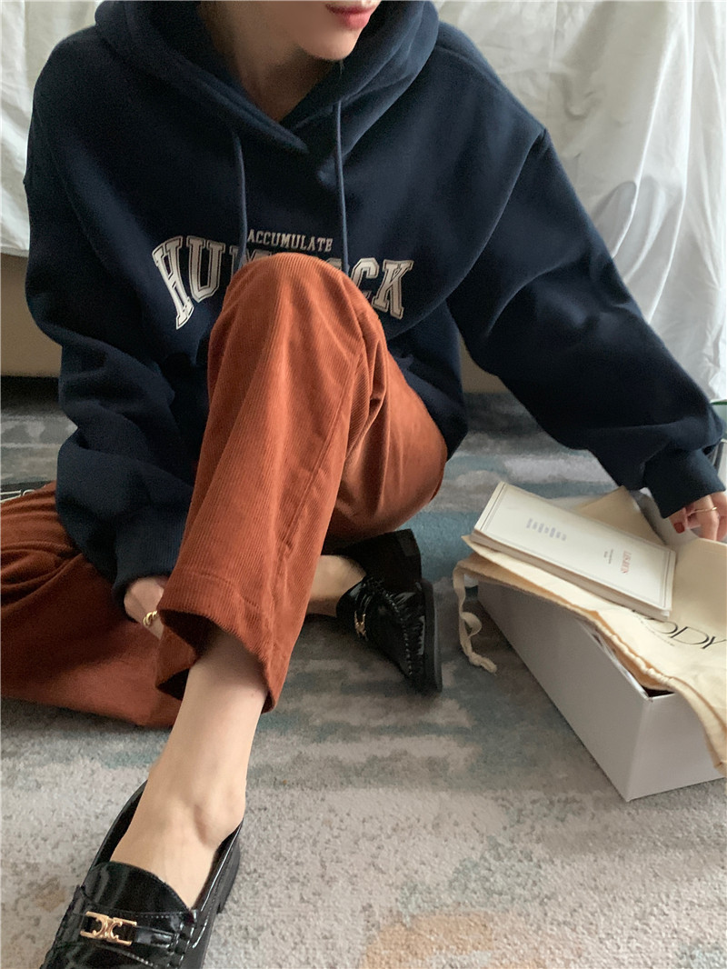 Letter-printed pullover with fleece hooded sweatshirt for women 2023 autumn/Winter new style Korean loose and versatile long-sleeved top pic 32