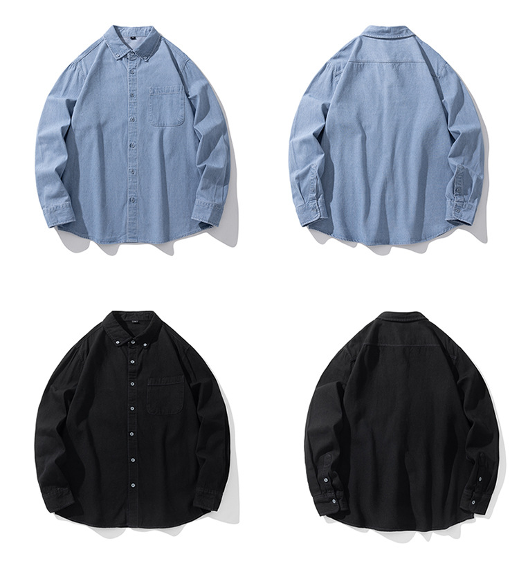 牛仔衬衫长袖男士帅气复古工装衬衣薄款日系休闲牛仔衣外套男款潮详情36