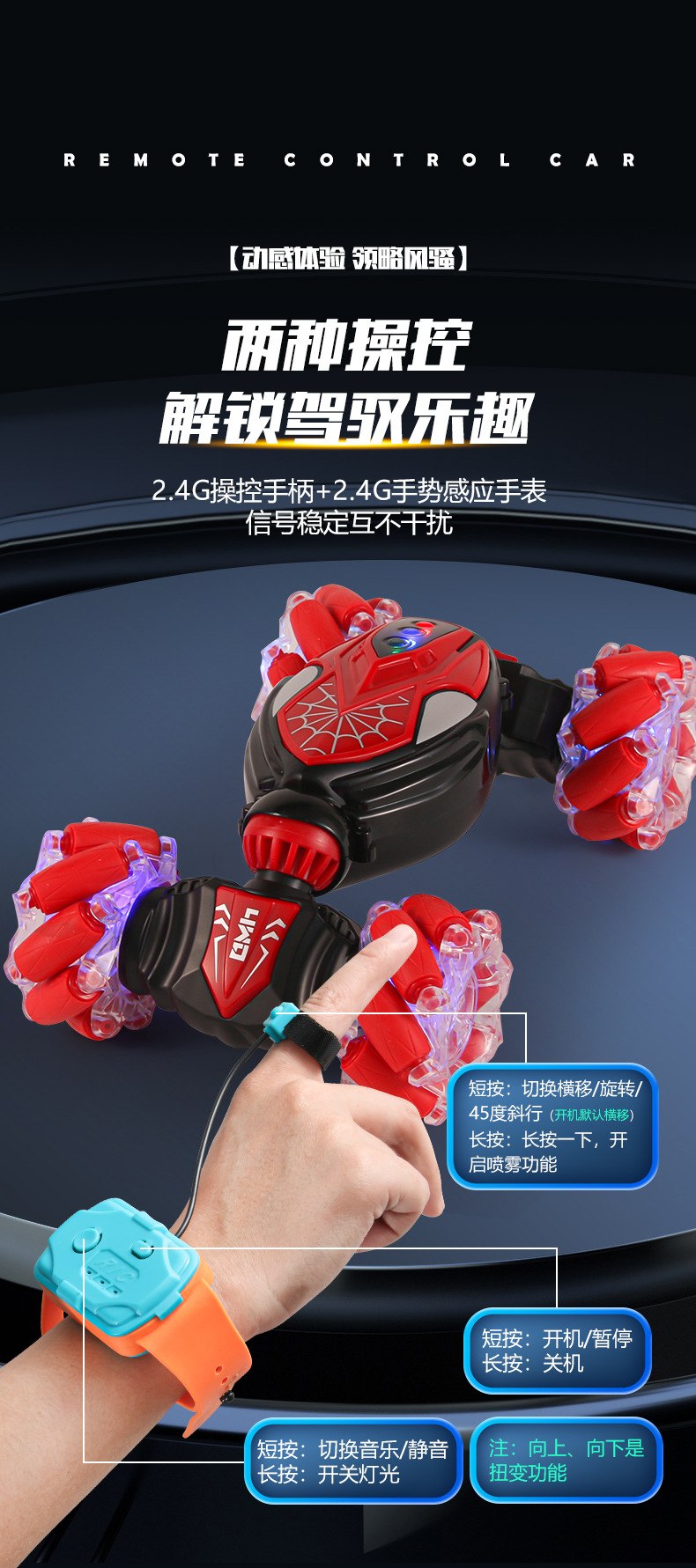 跨境新品手势感应扭变车儿童玩具四驱越野变形汽车漂移特技遥控车详情20