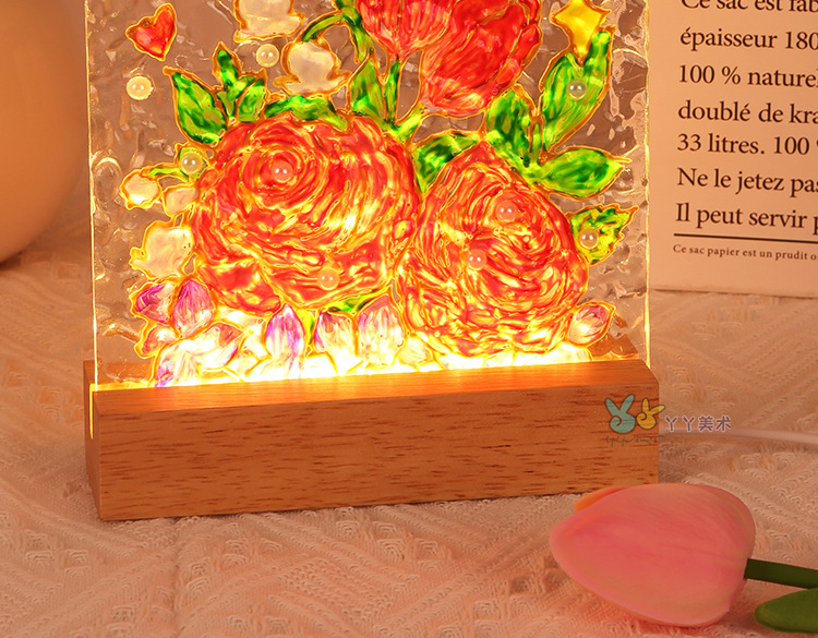 郁金香玻璃画小夜灯手工diy绘画材料包水波纹亚克力板教师节礼物详情2