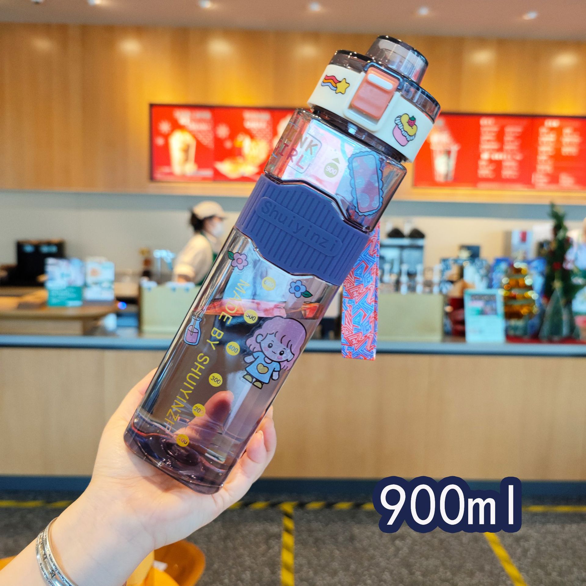 Square water bottle, straw, plastic water cup pic 2