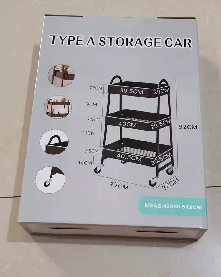 Kitchen mobile trolley assembly rack, floor-standing trolley, bedroom bedside storage rack, small volume packaging for export pic 2