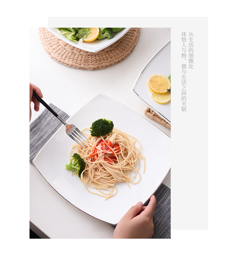 【 White Jade Glass Porcelain Pure White Pointed Square Series 】 Non-detergent, 0 pores, sterile dinner plate, high-temperature resistant, Golden Edge pointed pic 12