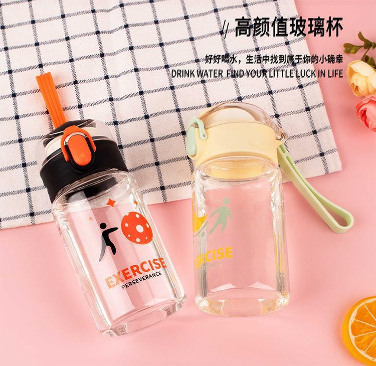 缤客320ml卡通运动弹跳玻璃杯锁扣弹盖便携随手拎高硼硅水杯详情4