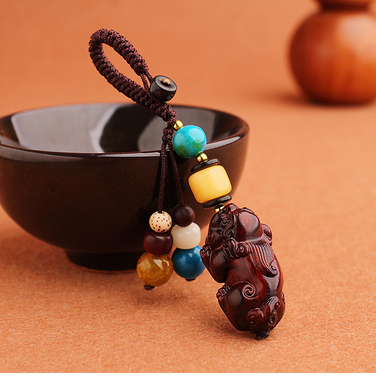 High-end, pure handcrafted, wealth-flowing PI Xiu, small-leaf rosewood, car keychains, car pendants, lanyard, small gifts pic 14