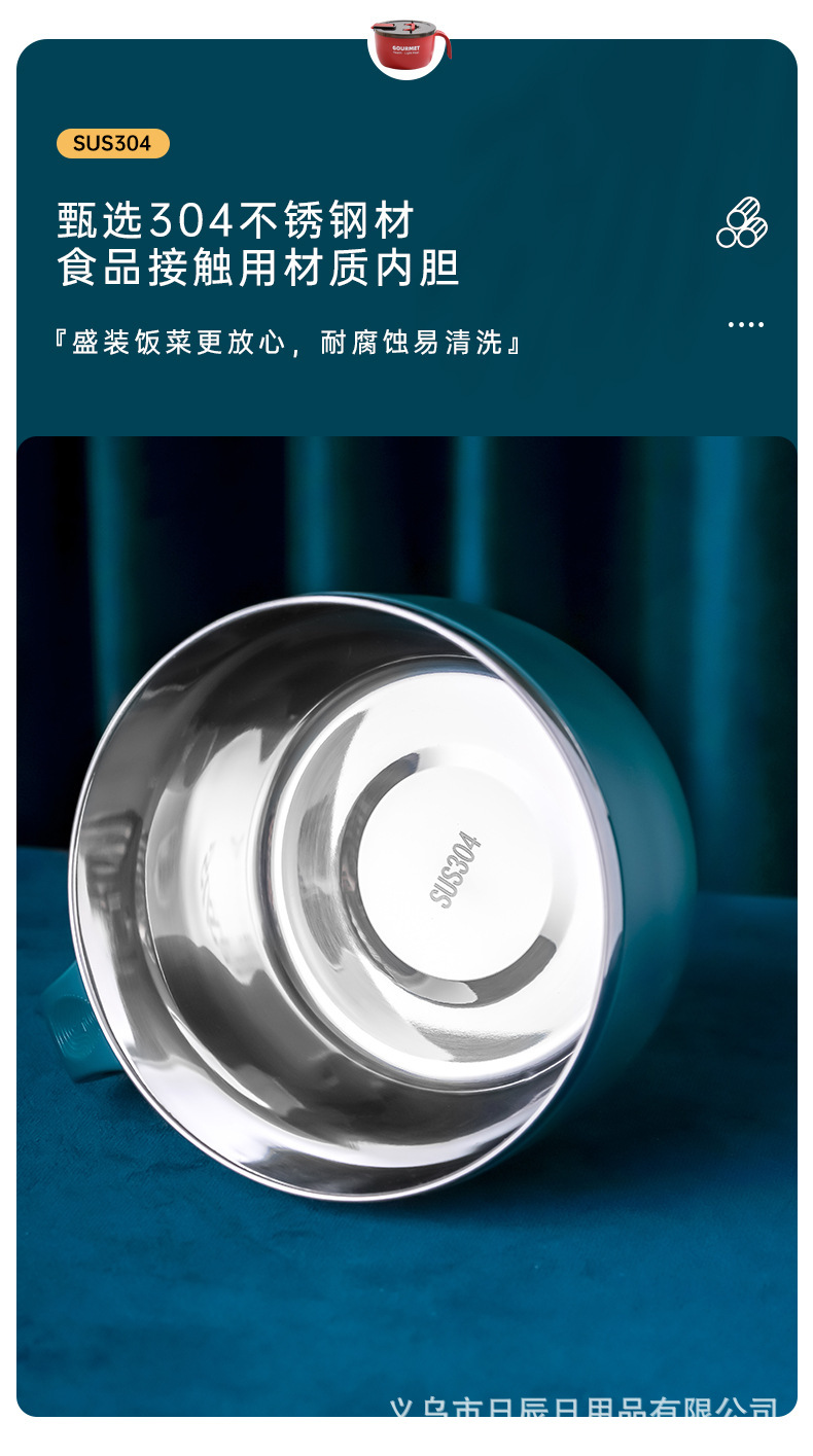 304不锈钢泡面碗可沥水 带盖宿舍日式可爱学生女食堂打饭碗快餐碗详情6