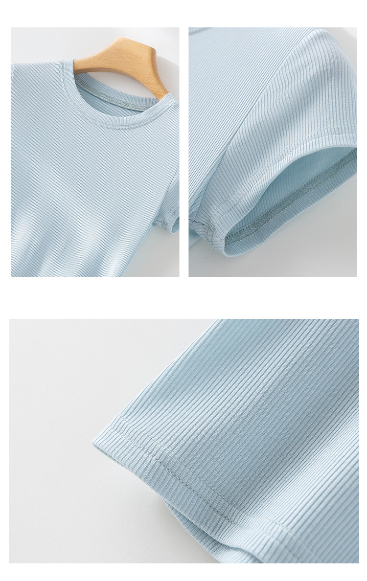 韩版简约针织短袖T恤女夏季新款小众设计感修身百搭圆领纯色上衣详情14