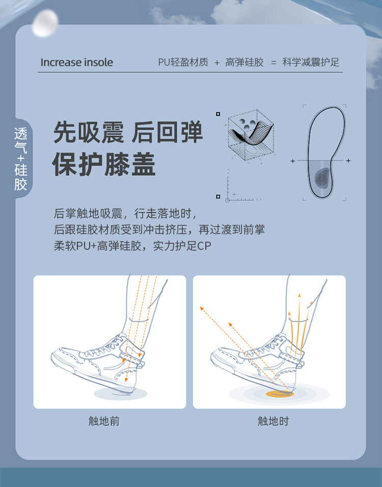 Height-increasing insoles for both men and women, invisible breathable heel pads, semi-padded soft and elastic silicone anti-slip inner height-increasing insoles pic 7