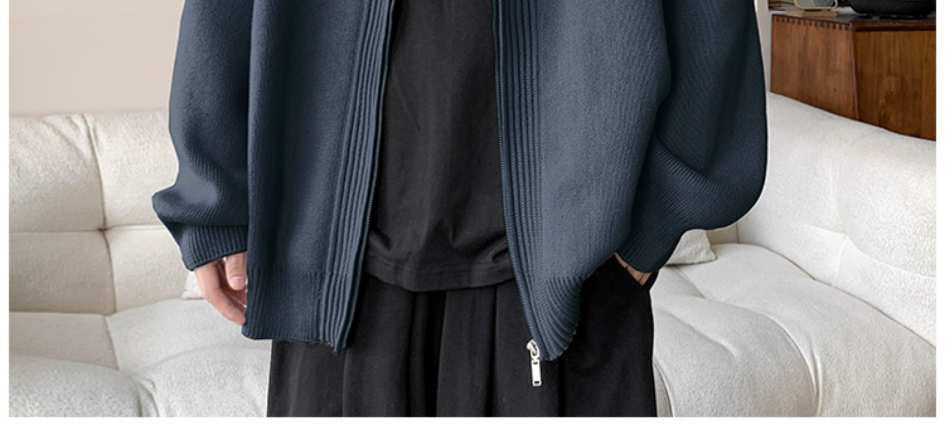 Laid-back style zipper sweater for men, autumn and winter American stand-up collar cardigan, loose trendy couple knitted sweater, casual coat pic 13