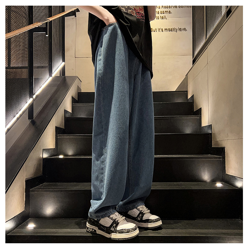 黑灰色男款春季牛仔裤港风cec宽松阔腿裤潮牌复古直筒休闲长裤子详情8