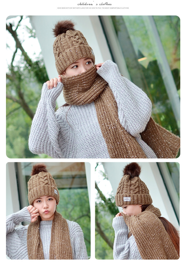 Wholesale of two-piece sets of 2020 new winter knitted pom-poms hats, warm and thick blended jacquard hats and scarves pic 10