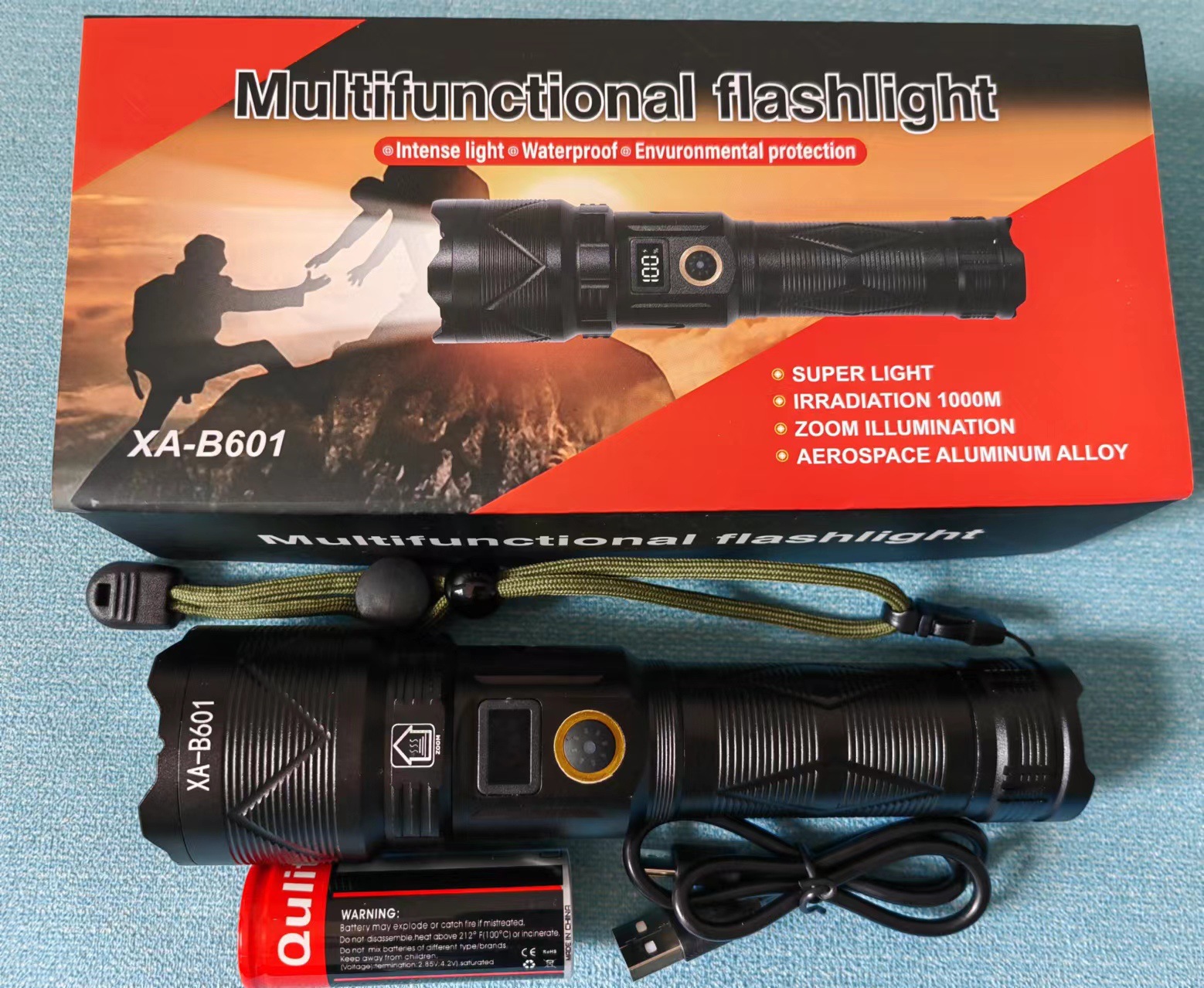 New outdoor high-brightness strip white laser flashlight, digital display telescopic zoom power bank, aluminum alloy flashlight pic 9