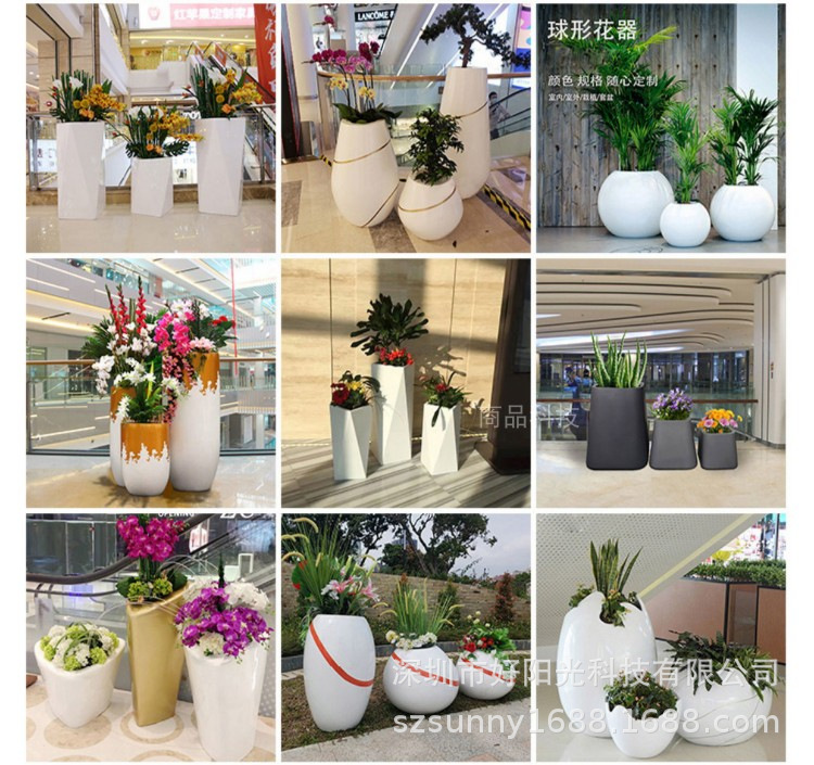 玻璃钢花盆户外美陈商场简约组合大花盆庭院艺术酒店花瓶装饰摆件详情6