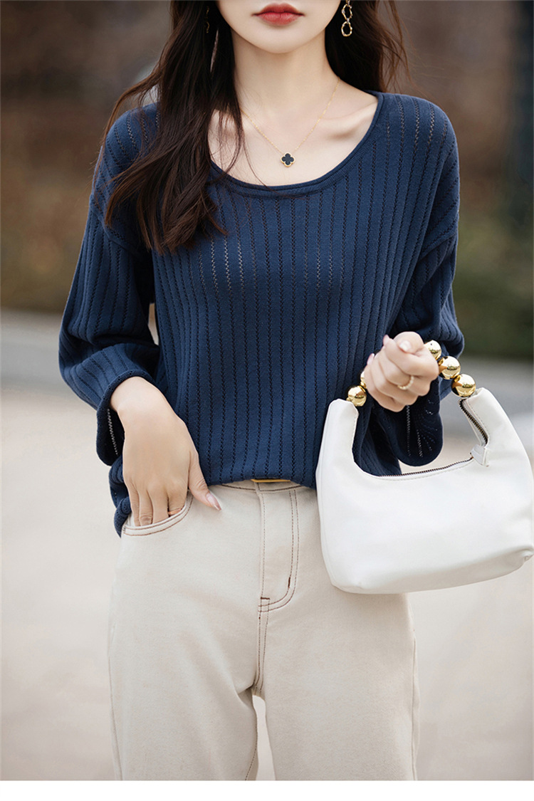 七分袖中袖夏女装纯棉镂空针织套头T恤清凉针织衫宽松版套头大码详情10