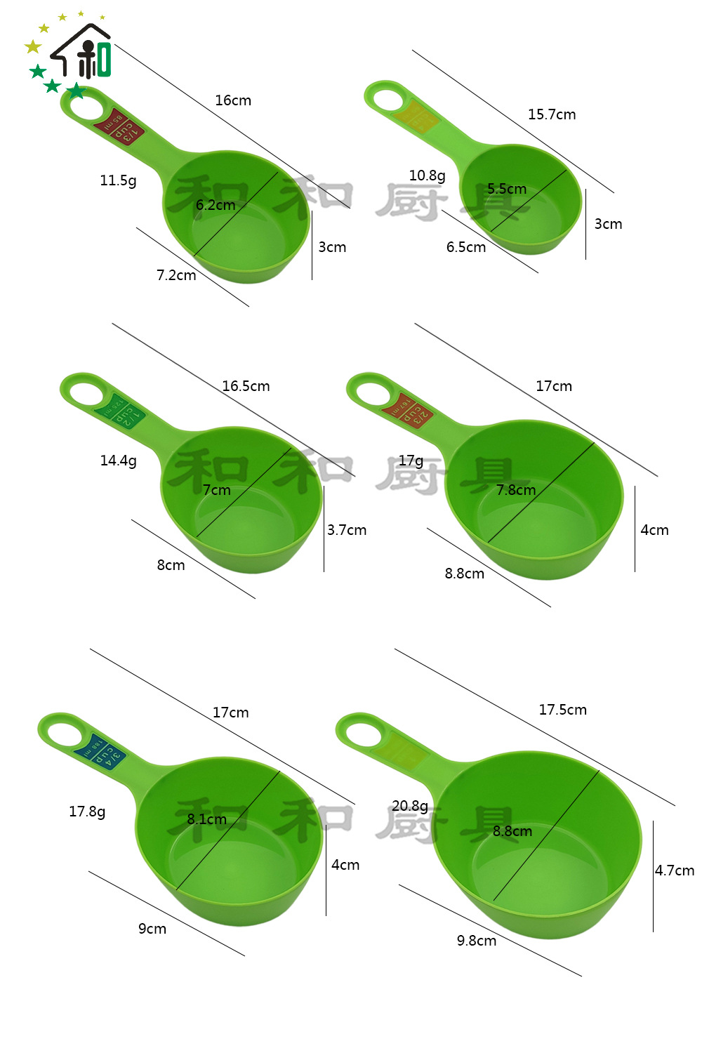 工厂供应6件套量杯量奶粉勺匙彩色塑料量勺量杯套装DIY烘焙小工具详情4