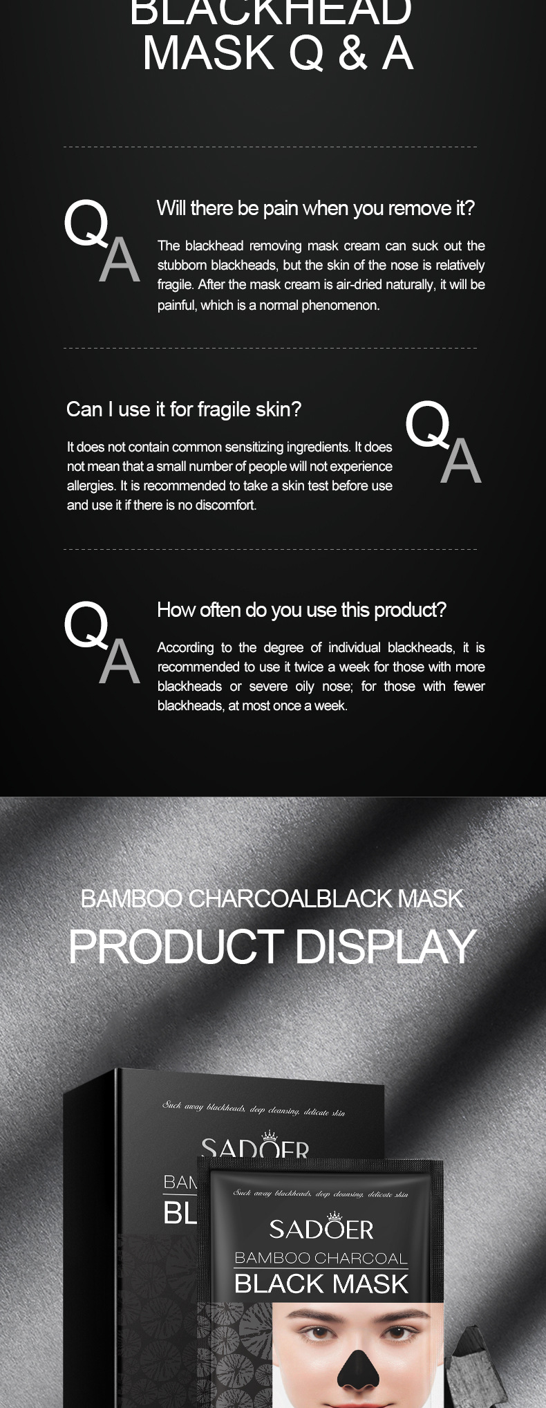Full English SADOER bamboo charcoal Blackhead Nose Mask box set Blackhead Removal T-zone Mask Cross-border export wholesale exclusively for foreign trade pic 31