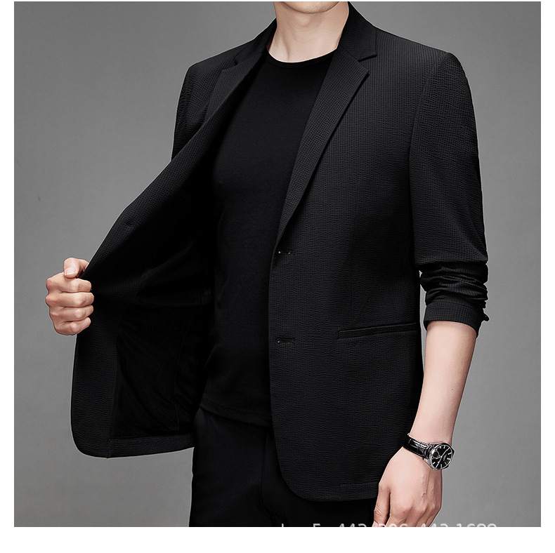 高端品质韩版新款男士春秋薄款西装上衣领空调服男休闲纯色外套详情18