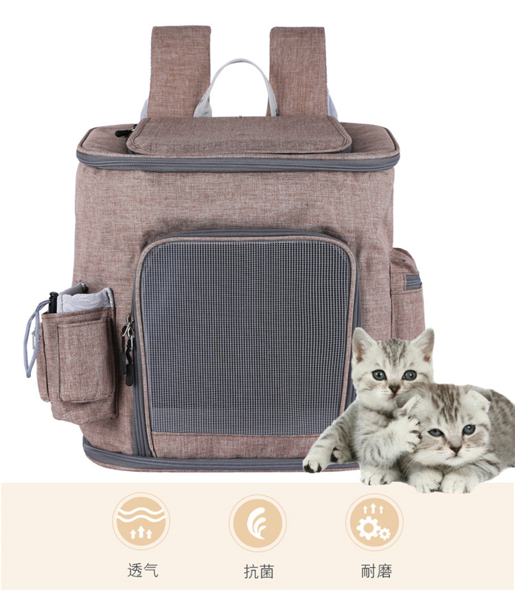 Cat backpack, large cat bag, portable for going out, double-shoulder, large capacity canvas, breathable for summer, cat bag, dog bag, pet bag pic 3