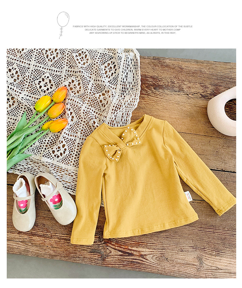 厂家直销2022秋季新品珍珠蝴蝶结长袖女童打底衫儿童全棉t恤韩版详情18