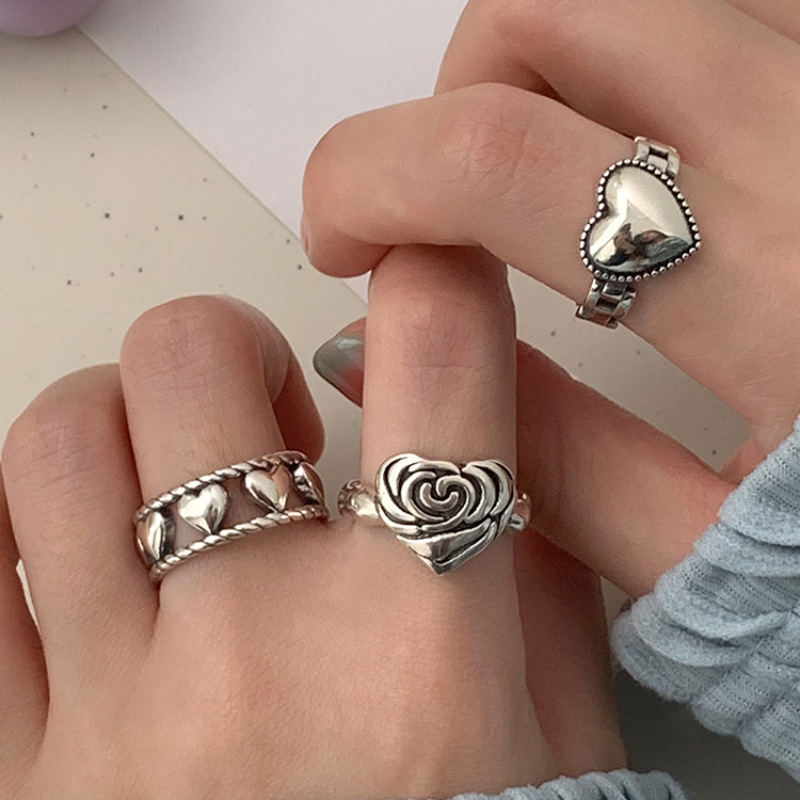 欧美复古嘻哈做旧戒指套装小众个性冷淡风食指戒开口指环2024新款详情3