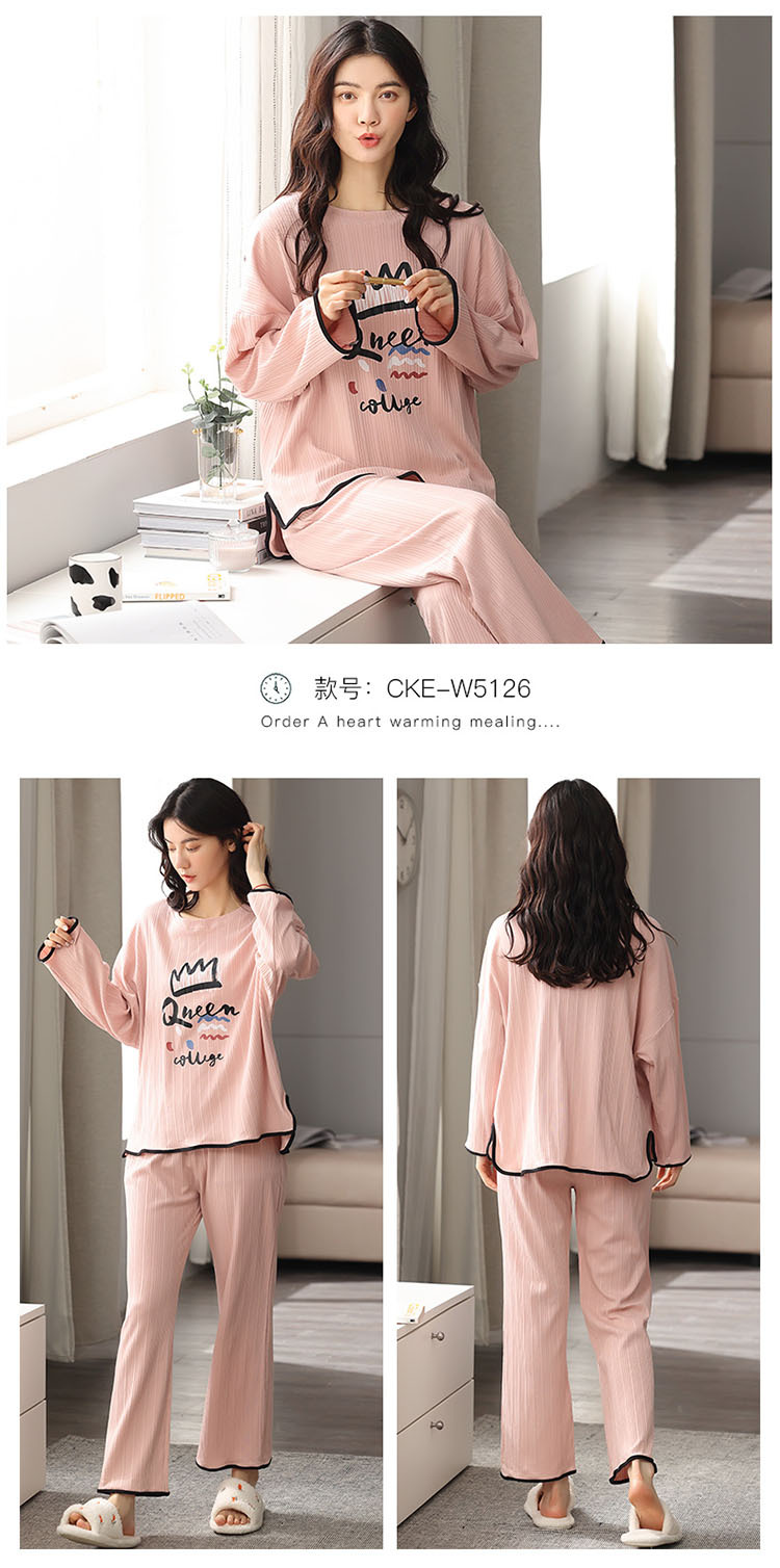 A spring and autumn pure cotton long-sleeved large-sized Korean-style all-cotton casual home wear set that can be worn outside in pajamas pic 22