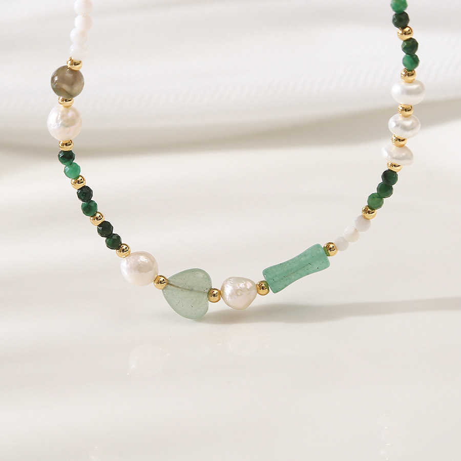 贝壳绿幽灵爱心玉髓天然珍珠项链轻奢饰品小众百搭气质复古锁骨链详情6