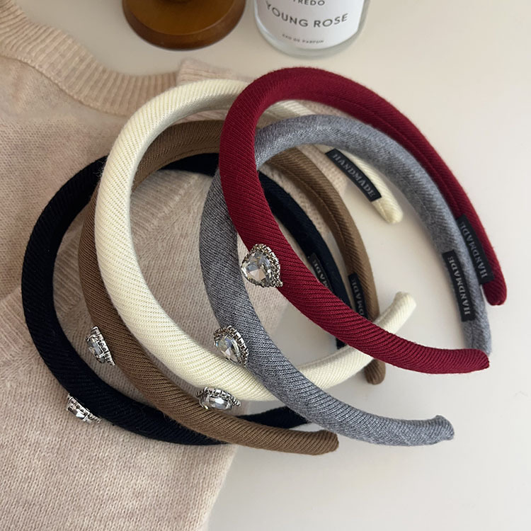 French velvet retro sponge narrow version hair band headband, Korean style, versatile and popular headband, high-end water diamond hair clip pic 1