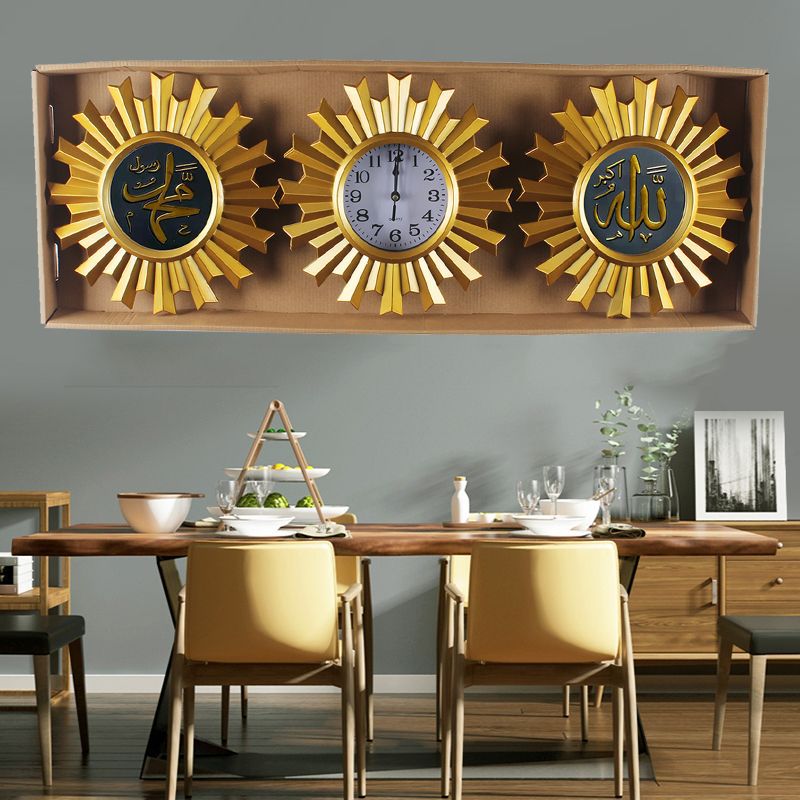 European, American and Arabic gilded living room wall clock, household watch, sofa background wall clock, modern and simple wall clock, three-in-one wall clock pic 23