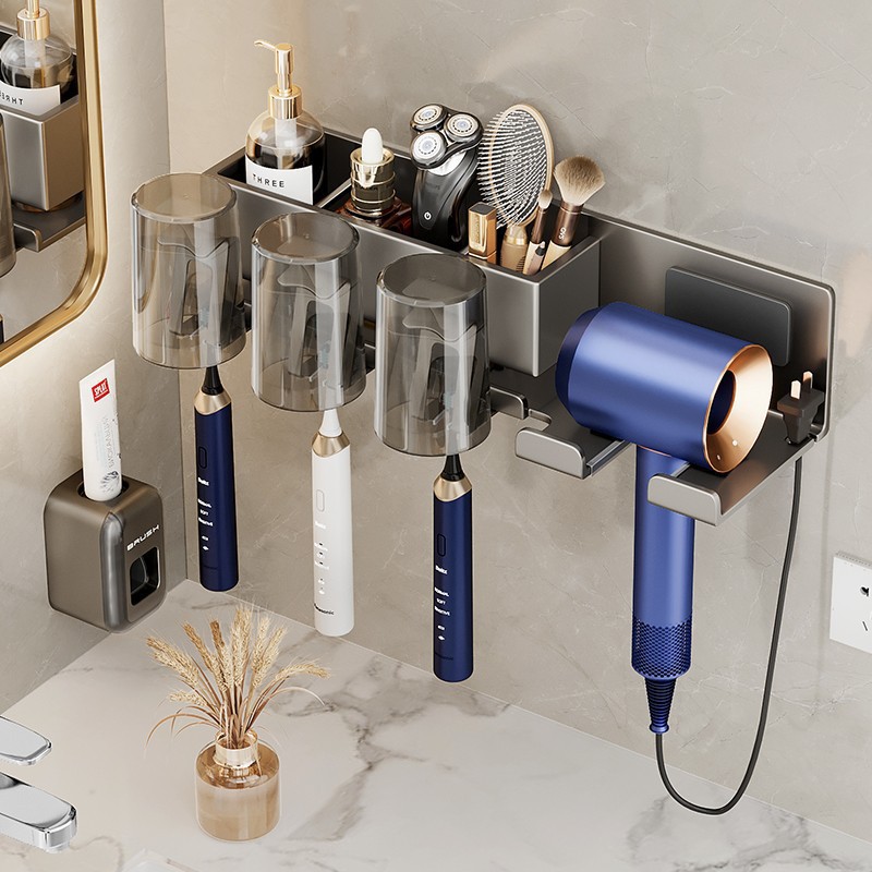 Bathroom storage rack, bathroom non-perforating aluminum alloy towel rack, toilet washbasin, wall-mounted bath towel rack set pic 8