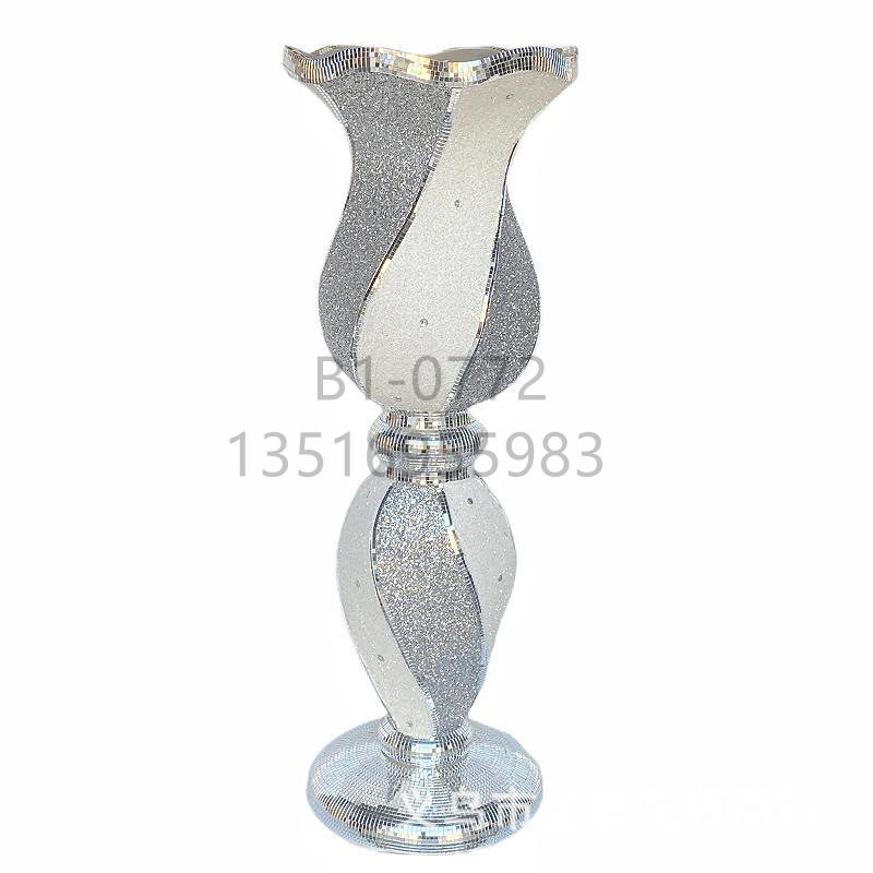 Golden Castle Vase, European-style simple vase with diamond bead glass lens, floor-standing vase, trumpet flower-shaped flower pot, living room, hotel, home, shopping mall, ceramic decoration pic 21