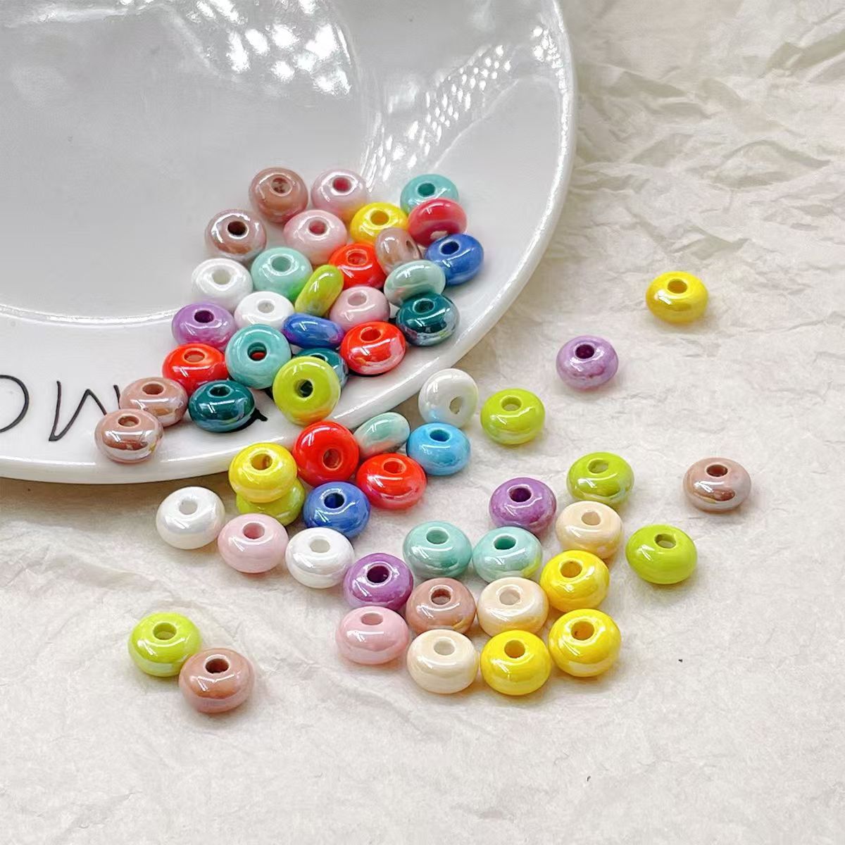 Simple and colorful ceramic pearlescent surface fish five-petal flower beads scattered beads diy handcrafted beaded bracelet decoration accessories pic 34