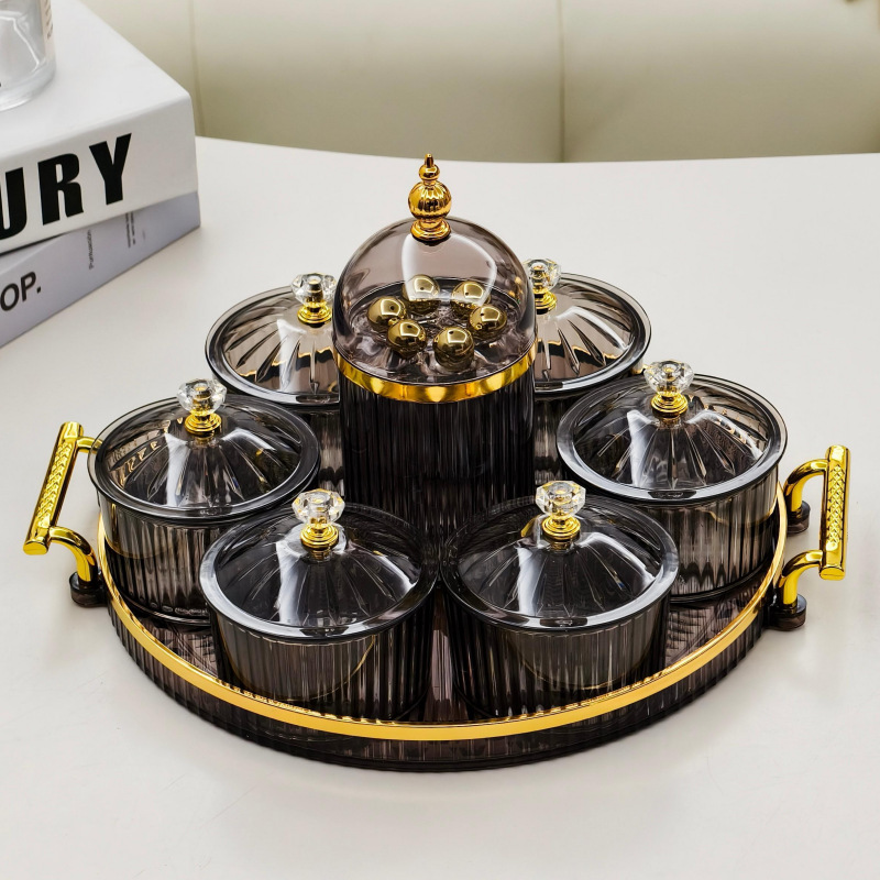 干果碟小吃碟圆形透明点心分格盘家用水果盘带塑料盖北欧轻奢果碟干果碟小吃碟圆形透明点心分格盘家用水果盘带塑料盖北欧轻奢果碟详情2