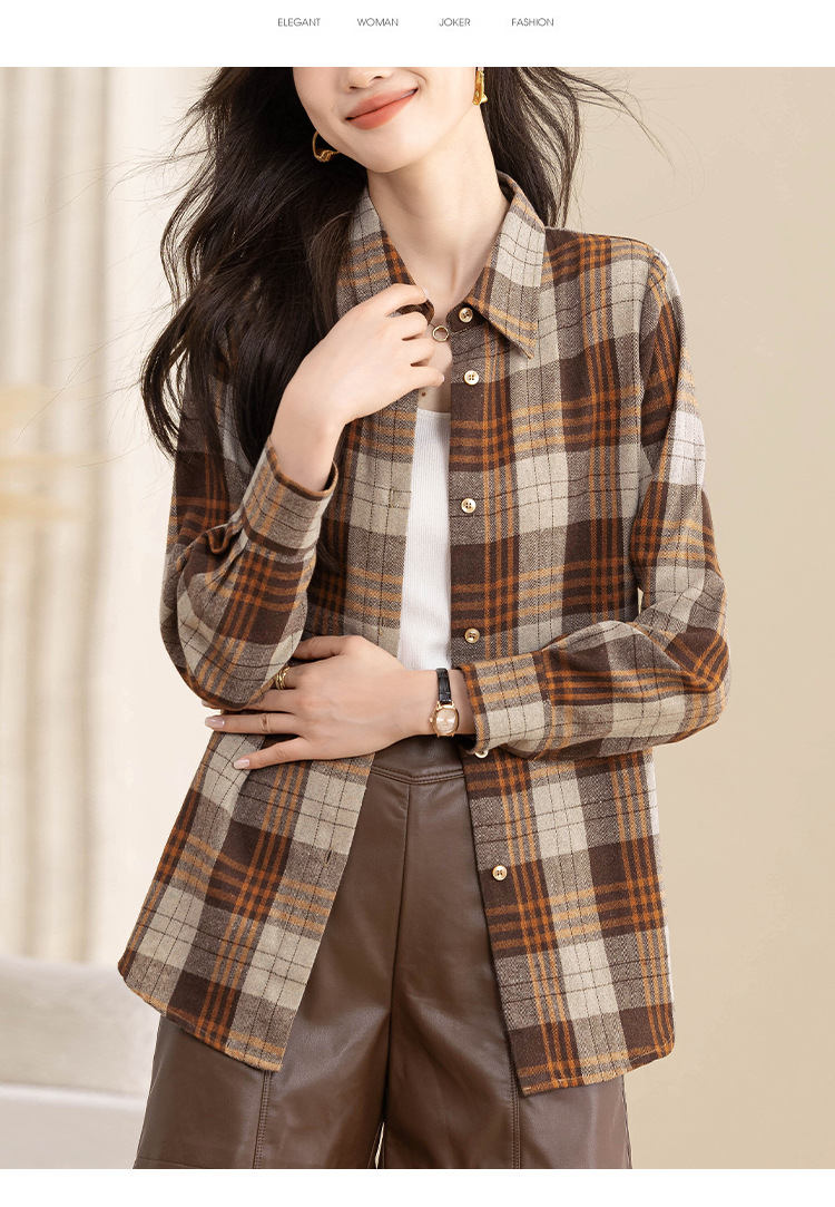 复古格子衬衫女长袖秋冬装新款中长款宽松上衣设计感小众磨毛衬衣详情21