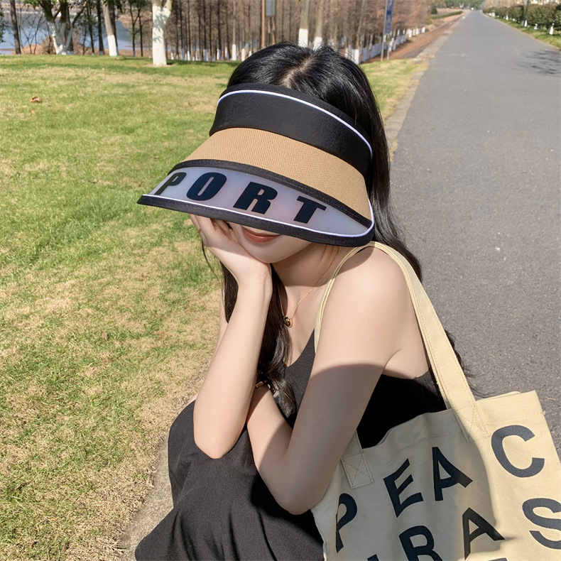 A wide-brimmed lettered open-top sun hat for women to ride in summer without flipping, a beach sun hat that protects against ultraviolet rays, and a Korean style trend pic 3