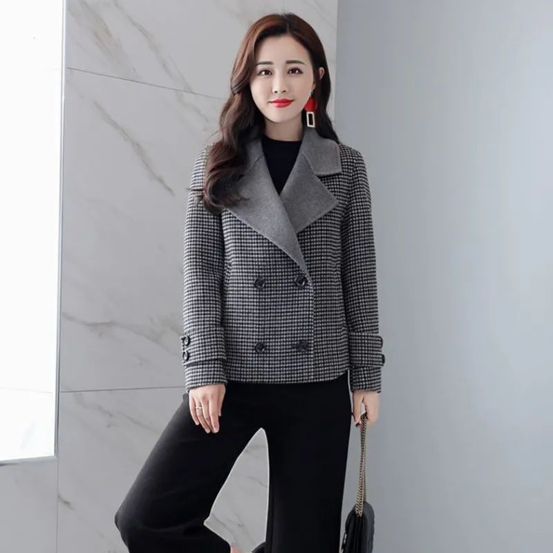 小香风格子短款外套女2022秋冬款韩版时尚高端气质百搭毛呢大衣详情7