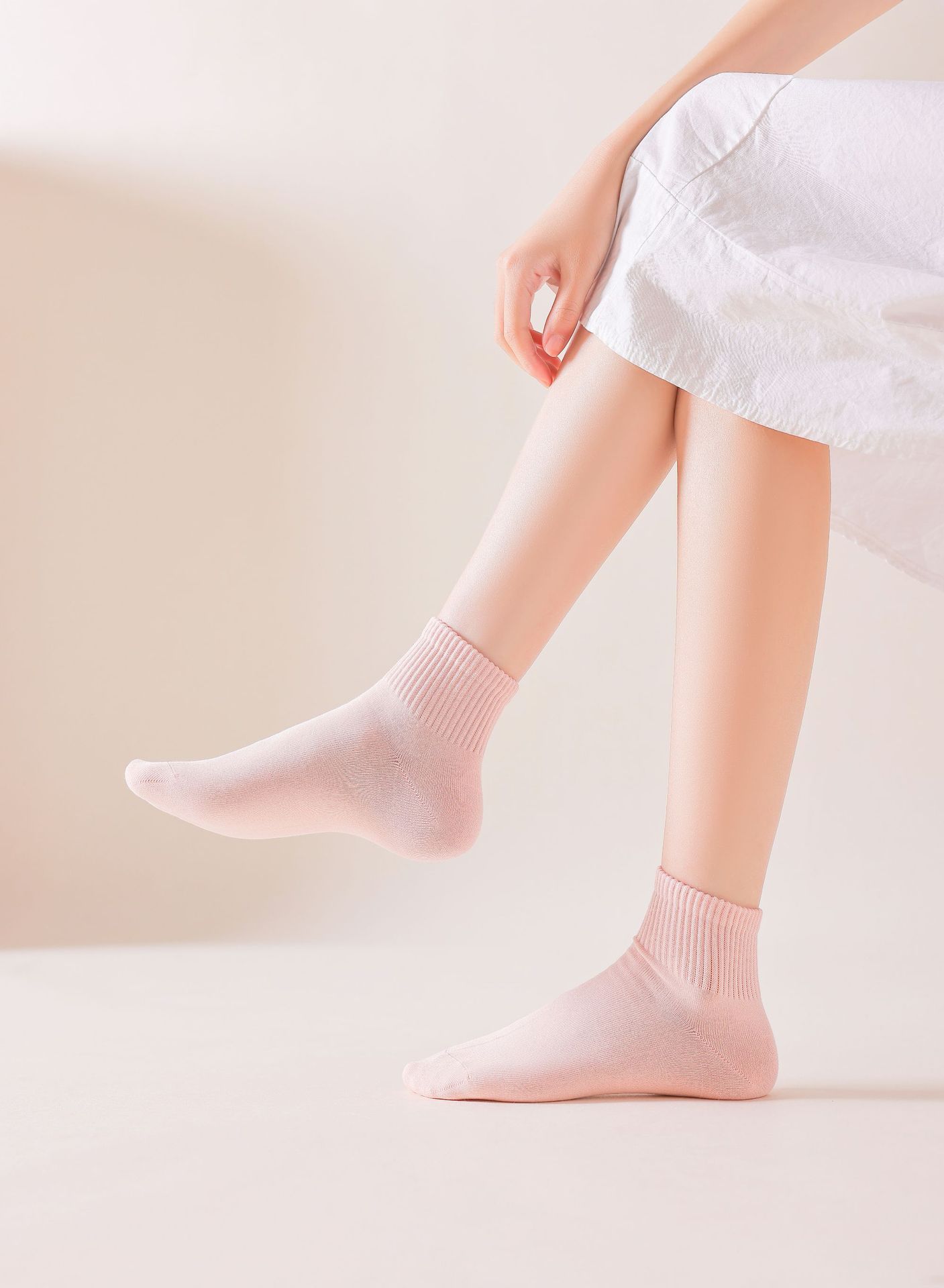 袜子女款平板素色薄款春夏四季百搭棉袜吸汗透气短筒女袜详情6