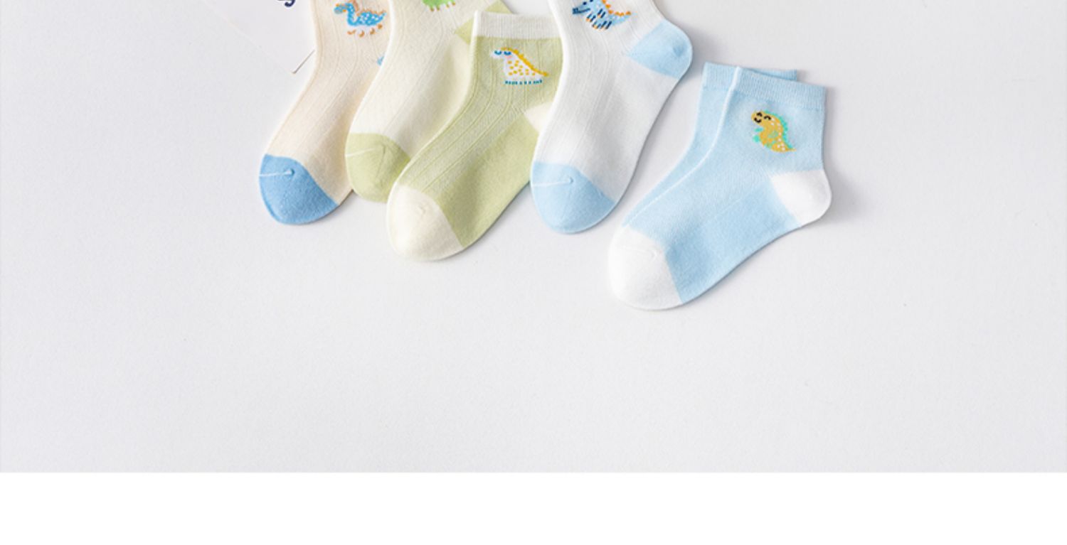 小巴兔夏网眼中筒薄棉卡通恐龙男孩儿童袜宝宝学生纯色棉袜子批发详情16