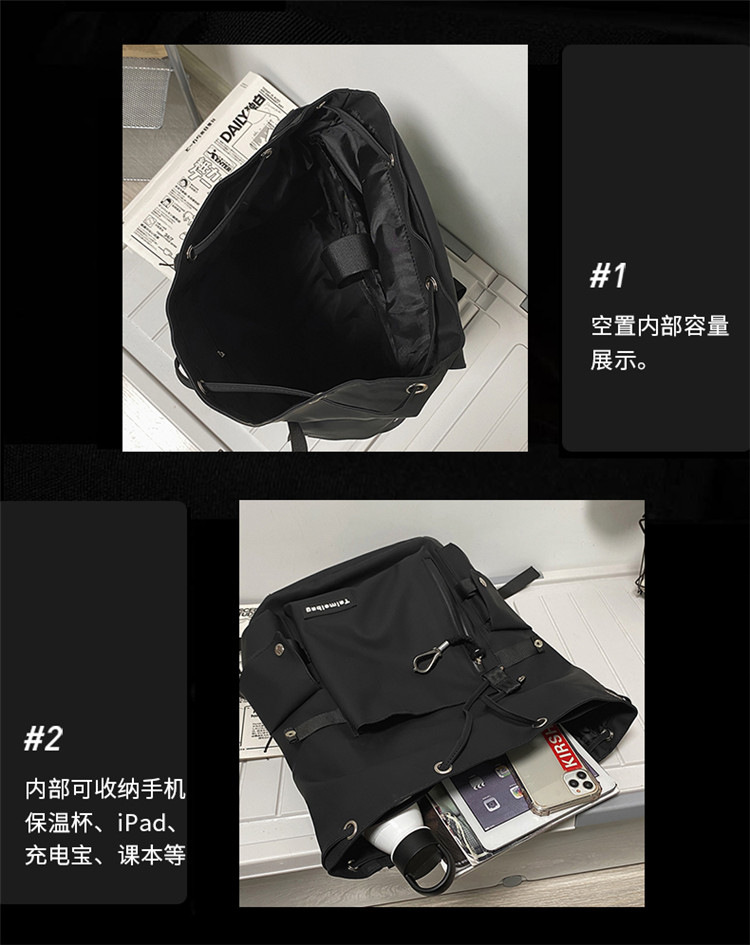 批发机车大容量防水学生书包新款双肩包跨境背包高级感潮牌休闲女详情14