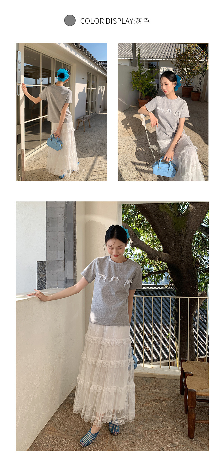 Aisili 2025 Spring Korean ballet-style lace bow design Versatile short-sleeved T-shirt for women 13316 pic 17