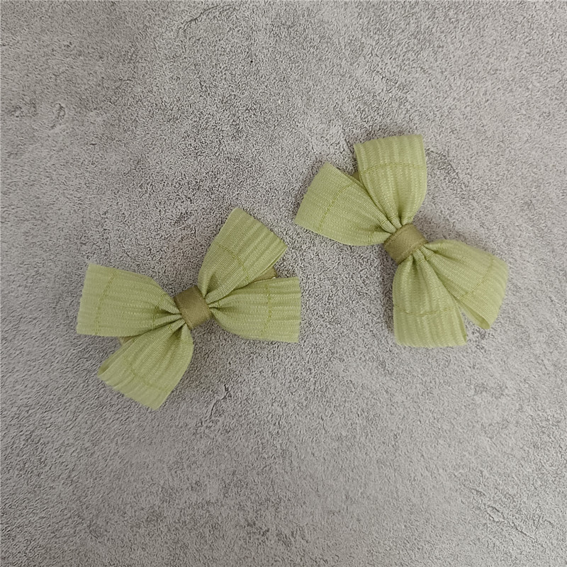春夏新款儿童小女孩发夹皱皱纱抹茶绿色迷你蝴蝶结对夹边夹刘海夹详情3