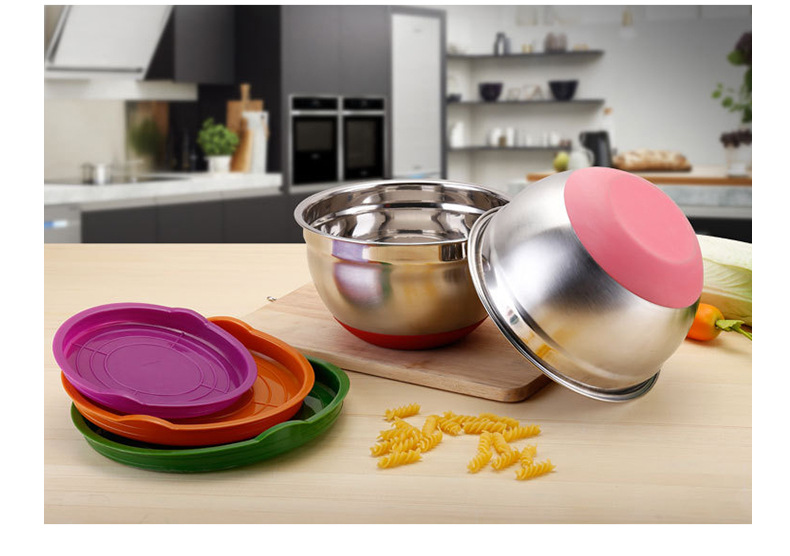 Silicone bottom egg beating bowl, stainless steel salad bowl, cooking bowl, thickened salad bowl, baking mixing bowl, salad bowl pic 10