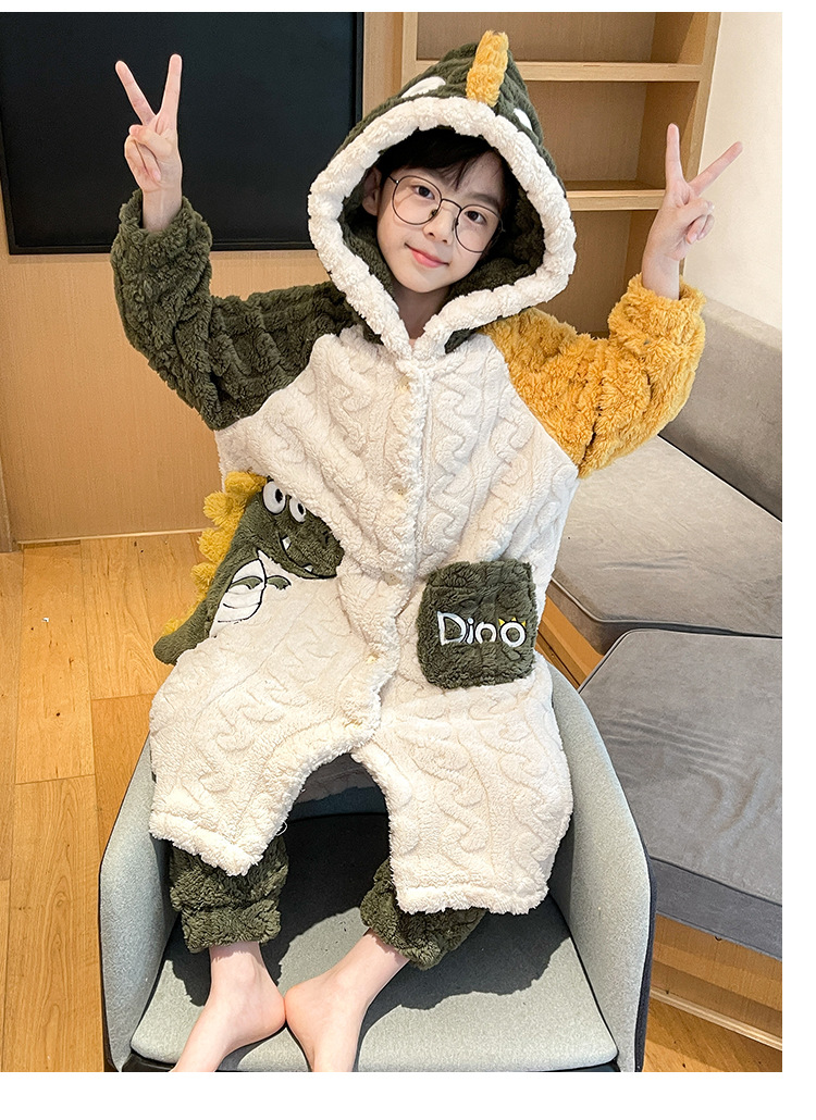 儿童睡衣秋冬季加厚款保暖法兰绒男童珊瑚绒套装中大童男孩家居服详情9