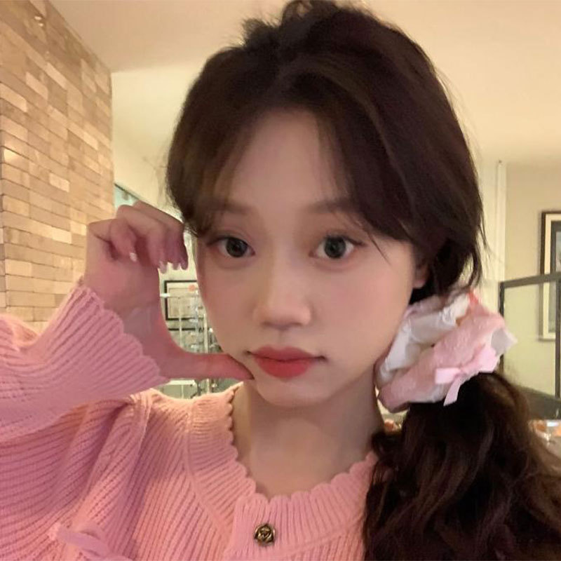 学院风夏季蝴蝶结粉色大肠发圈颜值蕾丝边ins头绳甜美温柔女皮筋详情6