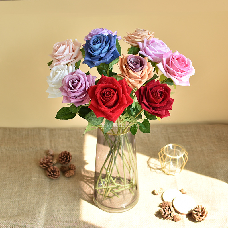 婚庆仿真花3头钻石玫瑰无叶版玫瑰花路引花材弗洛伊德玫瑰瀑布详情1